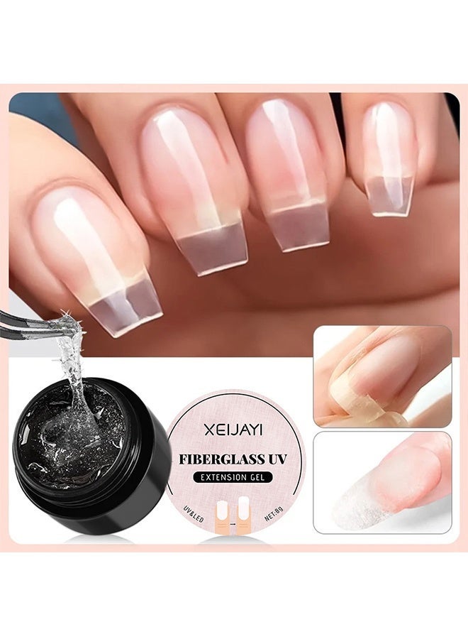 XEIJAYI Fiberglass UV Extension Gel Clear Glass Fiber Nail Repair Gel Polish for Broken Damaged Nails Strengthener Gel Base Coat Transparent Building Glass Extension Gelpolish Soak Off UV LED Curing Requires Salon Home 8g - Image 2
